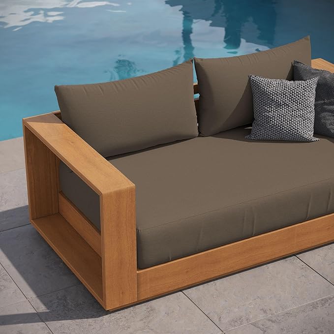 Modway Tahoe Acacia Wood Outdoor Patio Loveseat in Natural Cocoa with Weather-Resistant Cushions - Ideal as a Patio Couch, Outdoor Sofa, or Wood Couch