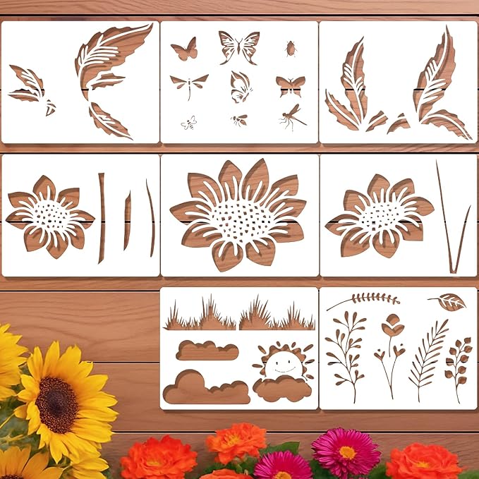 8 Pcs Large Flower Stencils for Painting With Fence,14 X 11 Inch Wall Stencils for Painting Large Pattern, Stencils for Crafts Reusable, Suitable for Outdoor Garden Walls, Furniture, Wall, Canvas, Etc