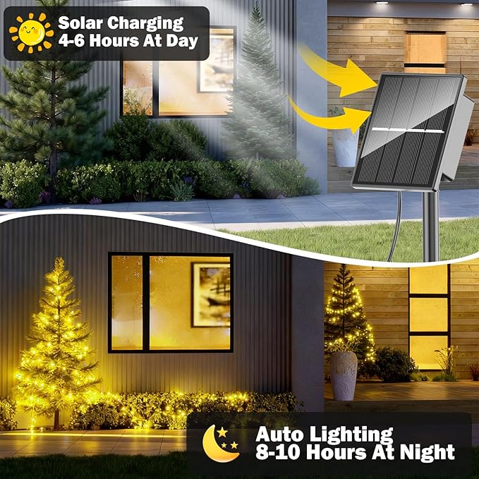 SOLARBABY 4 Pack Solar Christmas Lights Outdoor,Total 146Ft 400 LED Solar String Lights Outdoor with 8 Modes,Waterproof Warm White Fairy Light for Outside Garden Patio Xmas Tree Christmas Decoration