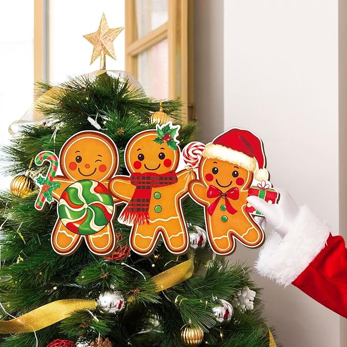 Whaline Christmas Wooden Hanging Sign Gingerbread Man Candy Welcome Wood Sign Xmas Holiday Door Decor Signs for Indoor Outdoor Porch Wall