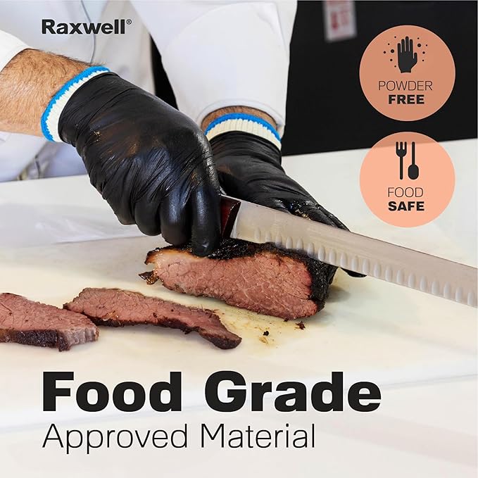 Raxwell BBQ Gloves - Heat Resistant Grilling Gloves - Non-Slip Nitrile Food Handling Gear for Cooking - Large, Black, Includes 6 Cotton Liners