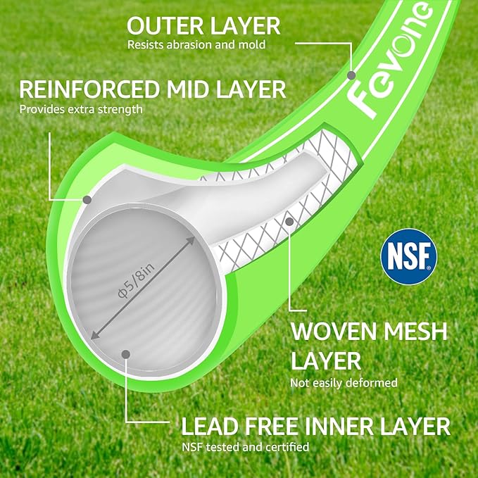 Fevone Kink Free Garden Hose 75 ft, All Weather Flexible, Heavy-Duty & Durable, Leak-Free Connection
