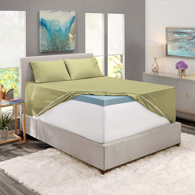 Clara Clark Deep Pocket Queen Fitted Sheet Fits up to 21 Inch Mattress - Super Soft Queen Fitted Sheet Only, Fade, Stain Resistant - Sage Green Fitted Sheet Queen Size,