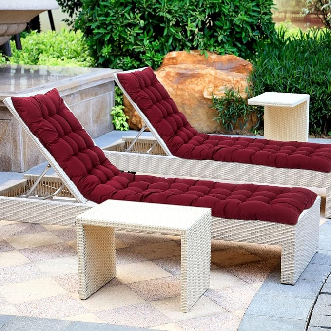 Bucherry 67 x 19 Inch Chaise Lounge Cushions Soft Lounge Chair Cushion Gravity Chair Cushion Sofa Lawn Furniture Cushion Pad with 6 Tie for Outdoor Indoor Patio Home Without Headrest (Wine Red,2 Pcs)