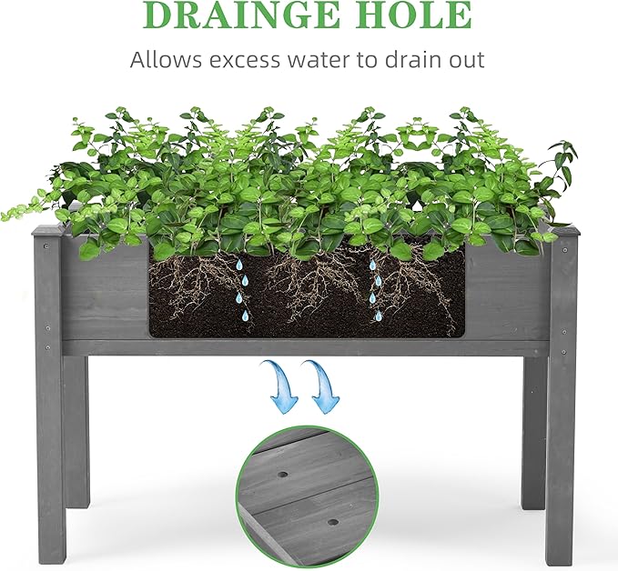 Raised Garden Bed with Legs (48x24x30''), Solid Wood Elevated Planter Box for Outdoor