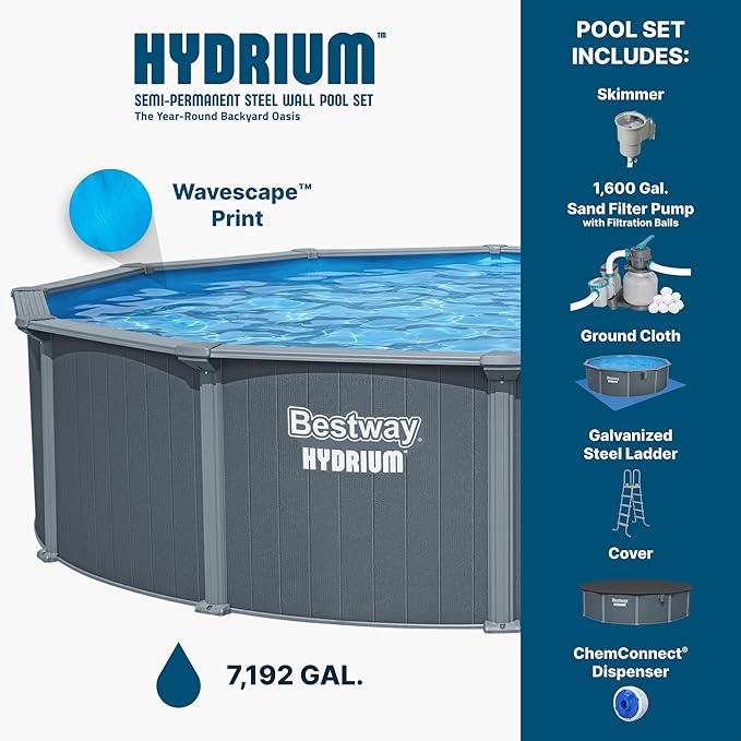 Bestway Hydrium 18' x 52" Round Steel Wall Above Ground Pool Set