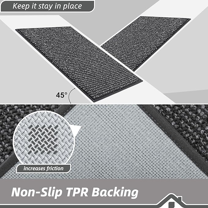 BEQHAUSE Dirt Trapper Door Mat 20" x 32", Non-Slip Washable Doormats Entrance Mat, Dirt Resistant and Absorbent Welcome Mat, Low Profile Floor Mats for Front Back Door and Entryway, Charcoal