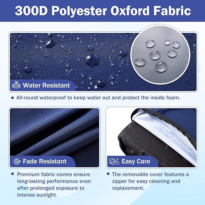 Outdoor Seat Cushion Set, Waterproof & Fade Resistant Patio Chair Cushions, Outdoors Cushion for Patio Furniture, 24 x 24 x 4 Inch, Outdoor Couch Cushions with Handle and Ties, Navy Blue