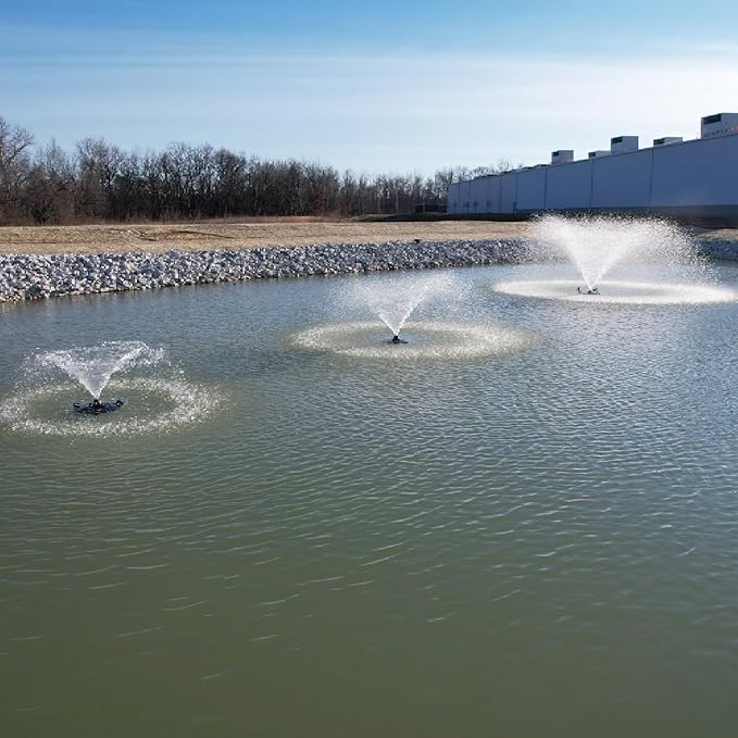 HALF OFF PONDS Floating Fountain – 1.5 HP Pond Aerator, 200' Cord – 12,500 GPH Water Pump – 11 Spray Patterns - Energy-Efficient - Color-Changing LED Lights, Large Ponds, Lakes & Water Gardens