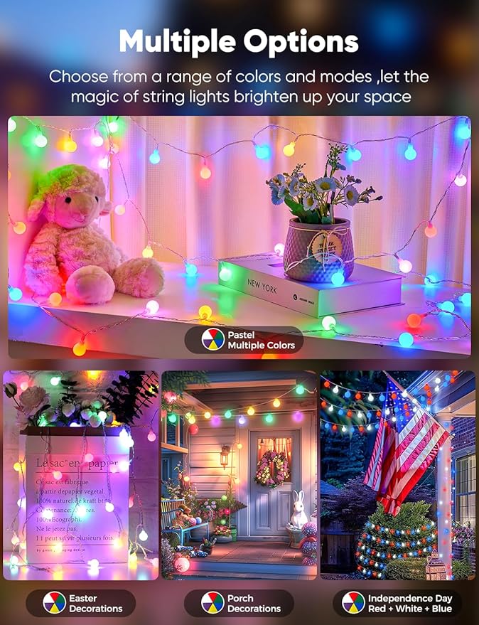 Color Changing Globe String Lights, 33Feet 100 LEDs USB Ball Fairy Lights Plug in with Timer Remote, Christmas Lights for Camping Dorm Party Wedding Indoor Outdoor Decoration (16Color + Multicolor)
