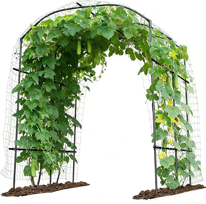 Tall Garden Arch Trellis for Climbing Plants, 87in Tall Metal Plant Support Trellis Archway for Climbing Plant Vegetables Cucumber, Outdoor Yard Lawn Garden Arch Tunnel Trellis