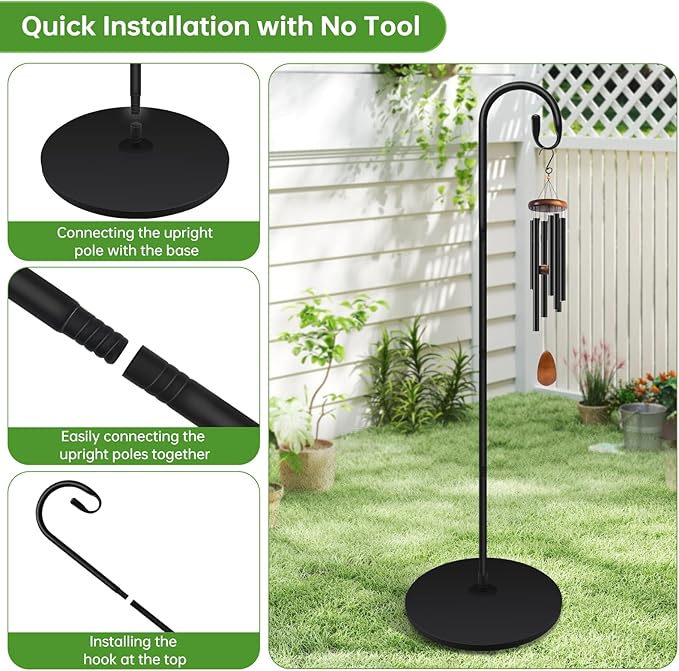 63 Inch Shepherds Hooks for Outdoor Indoor with Round Base Stand, Adjustable Shepherds Hook for Bird Feeder, Lanterns, Wind Chime in Patio Garden