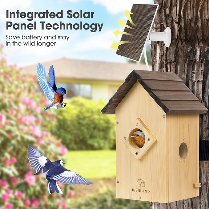 Smart Bird House with AI Identify Camera, 1080P Birdhouse for Outside with Night Vision, Birdhouse with Camera APP Control, Solar Powered Bird House, 2.4G WiFi App to Observe Bird Activities