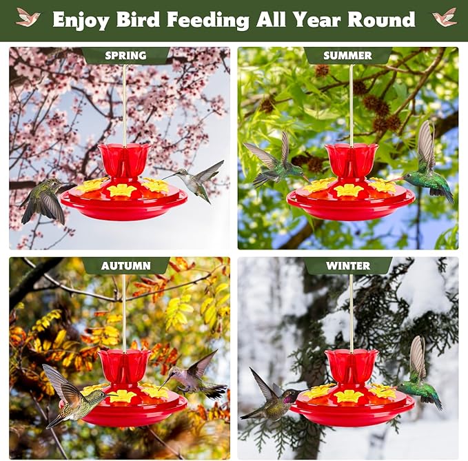 Plastic Hummingbird Feeders for Outdoors Hanging Ant and Bee Proof, 2 Pack 7 OZ Hummingbird Feeder with 6 Feeding Ports and Perches, Built-in Ant Moat, Easy Clean Refill for Garden Décor(Plastic, 2)