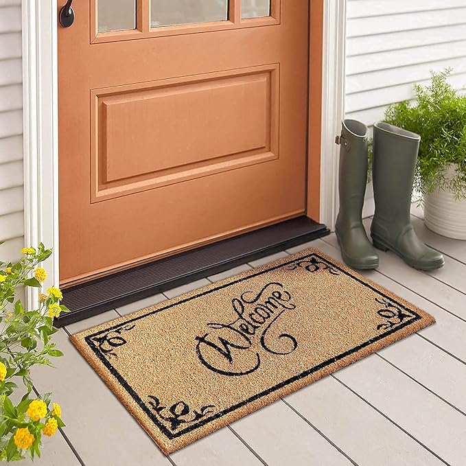 LuxUrux Coco Coir Welcome Mat - Heavy-Duty Backing, 17'' x 30'' Natural Door Mat - Easy to Clean, Beautiful Color for Outdoor and Indoor Use - Home Decor