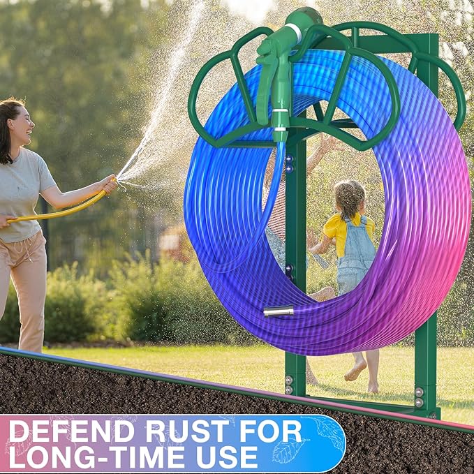 New Garden Hose Holder, Super Stable Water Hose Holders Stand Holds 160-Feet Hose, Detachable Freestanding Hose Storage Hanger Rack for Outside Yard Lawn Farm, Green