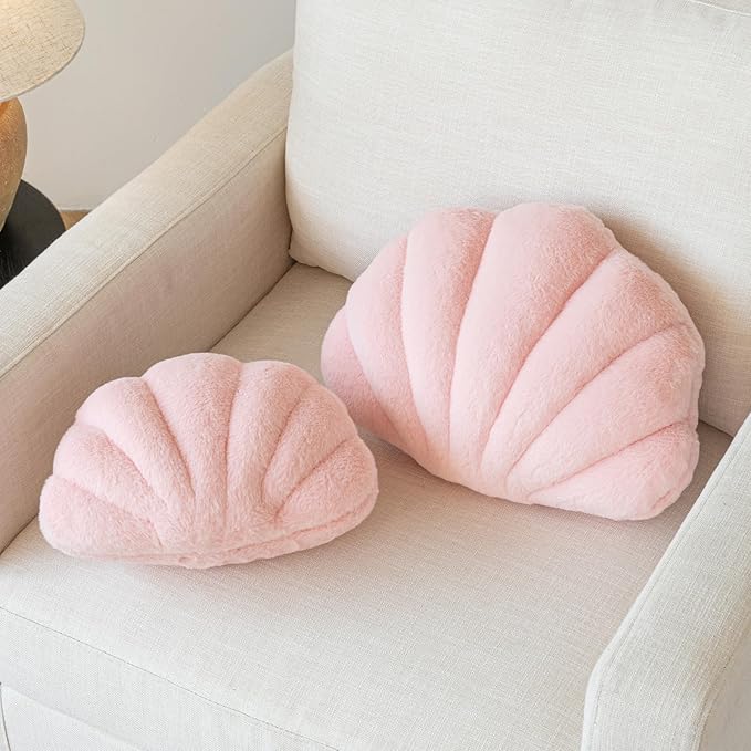 Shell Pillow, Seashell Throw Pillow with Soft Rabbit Plush for Couch Bed, Shell Shaped Decorative Ocean Pillow Stylish Beach Cushion Room Aesthetic Home Decor
