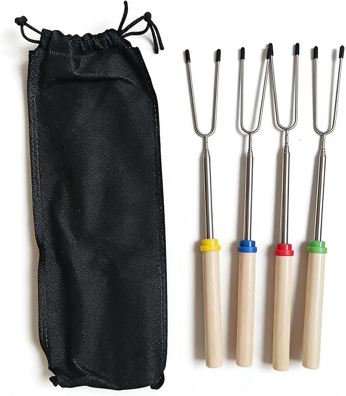 Telescoping Forks Smores Sticks for Fire Pit, 5 pcs S’mores Roasting Sticks for Camping, 6.3-11.4 Inch (4, 12.4-31.8 Inch)