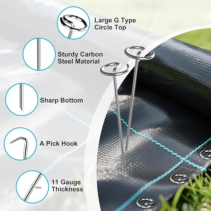 50 pcs Landscape Fabric Stake, 6-inch Galvanized Round Head Landscape Nail Steel Anti Bending Weed Barrier Stake, Used for Plant Cover, Lawn, Fence, and Ground Garden Stake