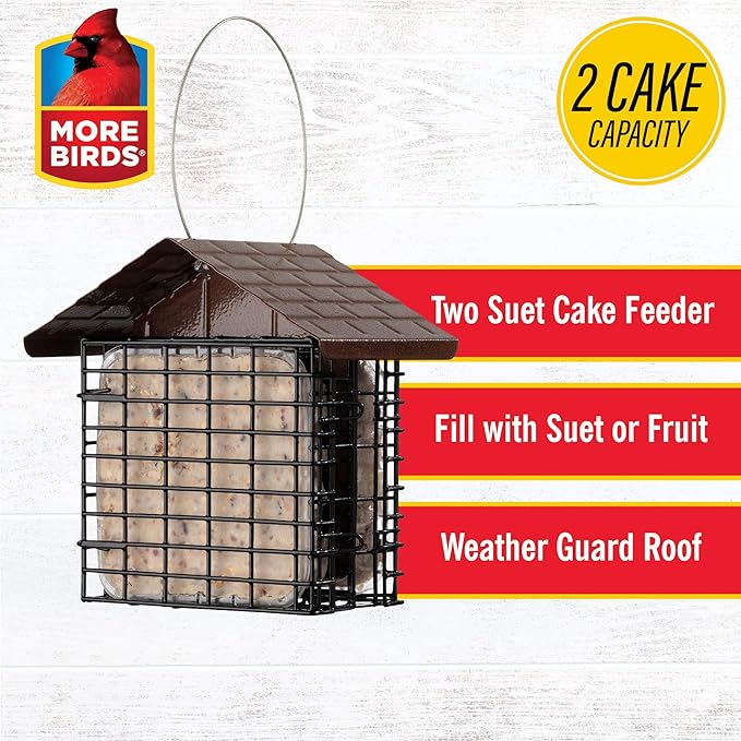 More Birds Double Suet Feeder with Weather Guard,6.5" L X 4.25" W X 7.25" H,Brown,(Pack of 4)
