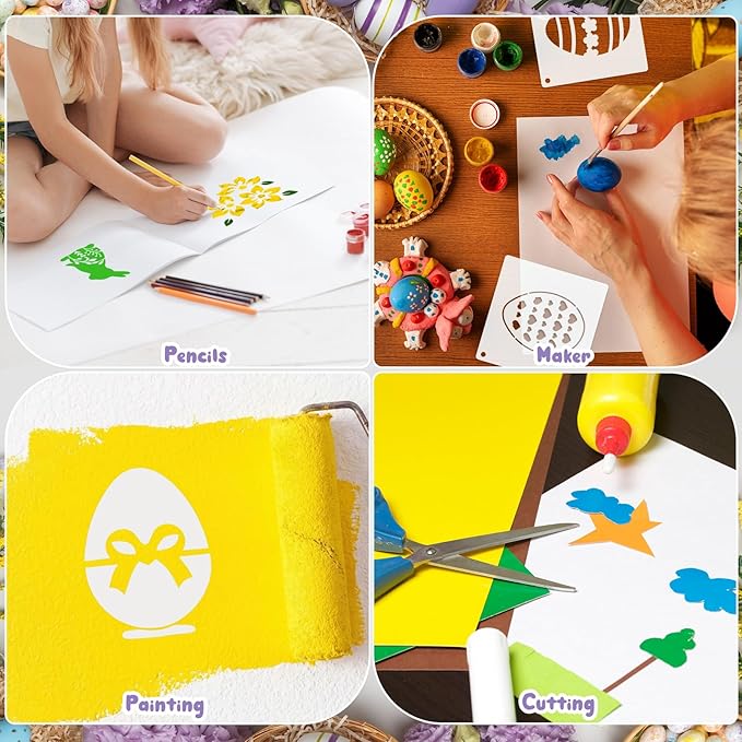 Marspark 66 Pcs Spring Easter Small Stencils for Crafts Reusable 3 Inch Stencils for Painting on Wood DIY Craft Paint Template for Wall Home Decor Card Rock Canvas Drawing Holiday (Bunny Egg)