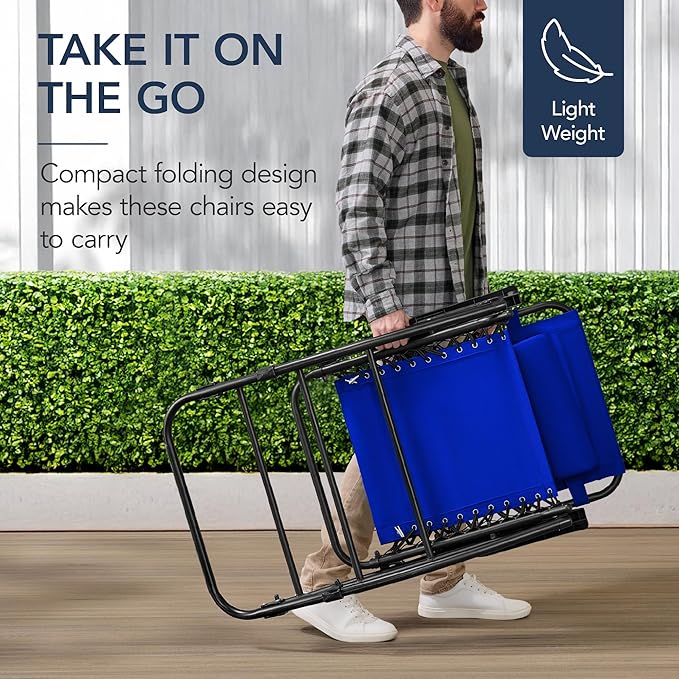 Best Choice Products Outdoor Folding Rocking Chair, Zero Gravity Lounge Chair, Patio Rocker w/Headrest Pillow - Cobalt Blue