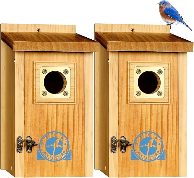 Pack of 2 Premium Bluebird Houses for Outside, Assembled Bird House Gift, Garden Decoration Bluebird House, Copper Predator Guard, Easy to Clean Bird Nesting