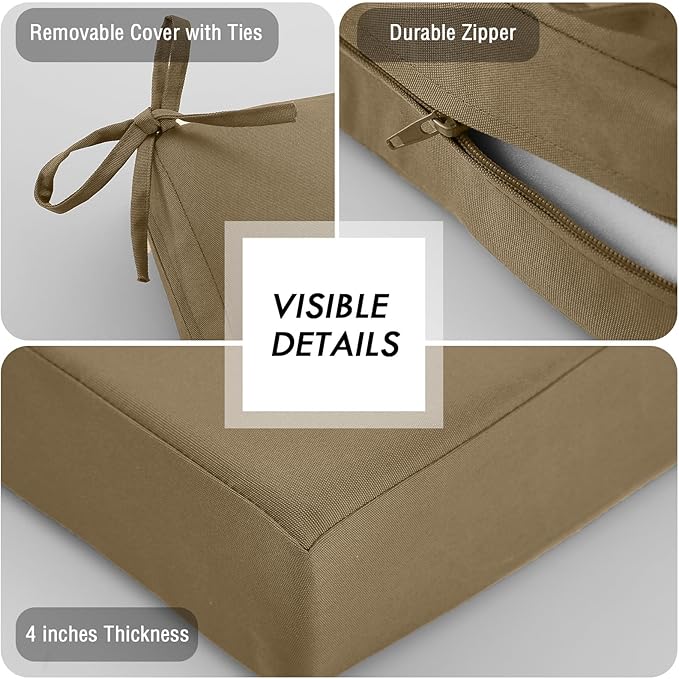 idee-home Outdoor Cushions for Patio Furniture, Outdoor Seat Cushion, Waterproof Hampton Bay Deep Seat Replacement Couch Chair Cushions for Garden Lawn Backyard Deck, 24 x 24
