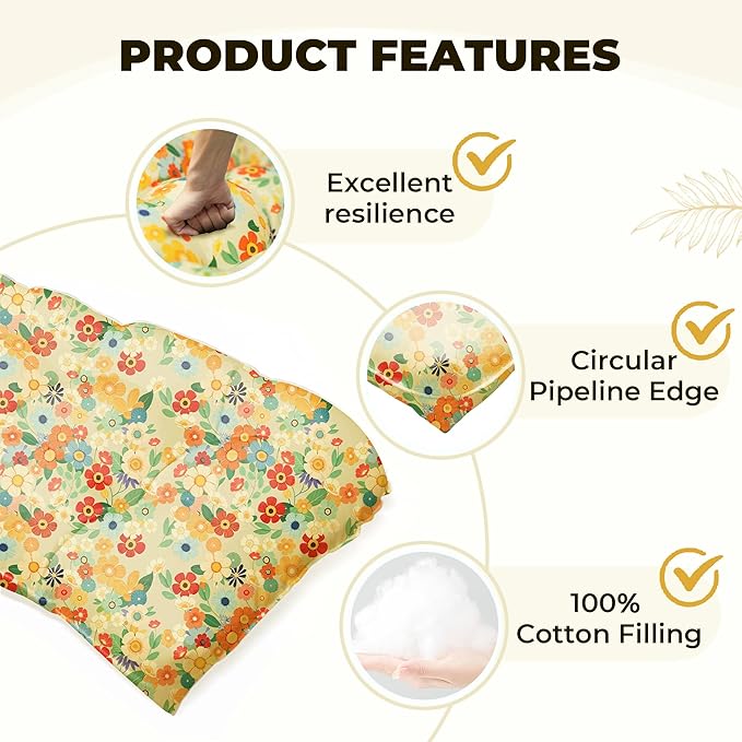 Wicker Chair Cushions of 5 Pieces, Waterproof Outdoor Loveseat Cushion for Wicker Furniture, 1 Love Seat Cushion, 2 U-Shape and 2 Lumbar Pillows for Patio Furniture (Yellow Chrysanthemum)