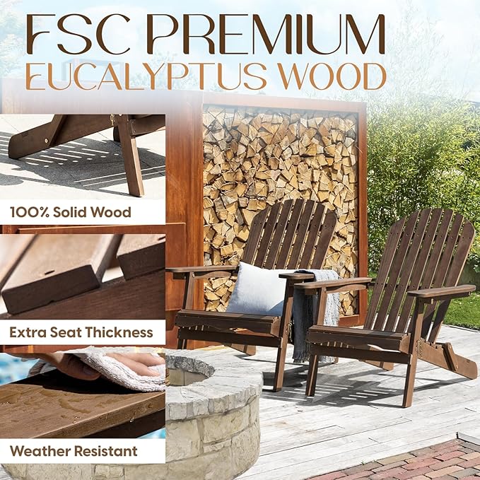 IDZO Outdoor Adirondack Chair Set of 2, Pre-Assembled Backrest, Furniture Set, Outdoor Furniture for Garden, Porch, Deck, Firepit