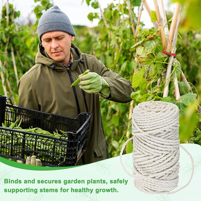 1-Pack Natural Jute Twine String, 4.5mm x 164ft/50m Long Garden Twine String for Crafts/Gift Wrapping/Gardening Plants, Durable Plant Ties Thick Rope [White]