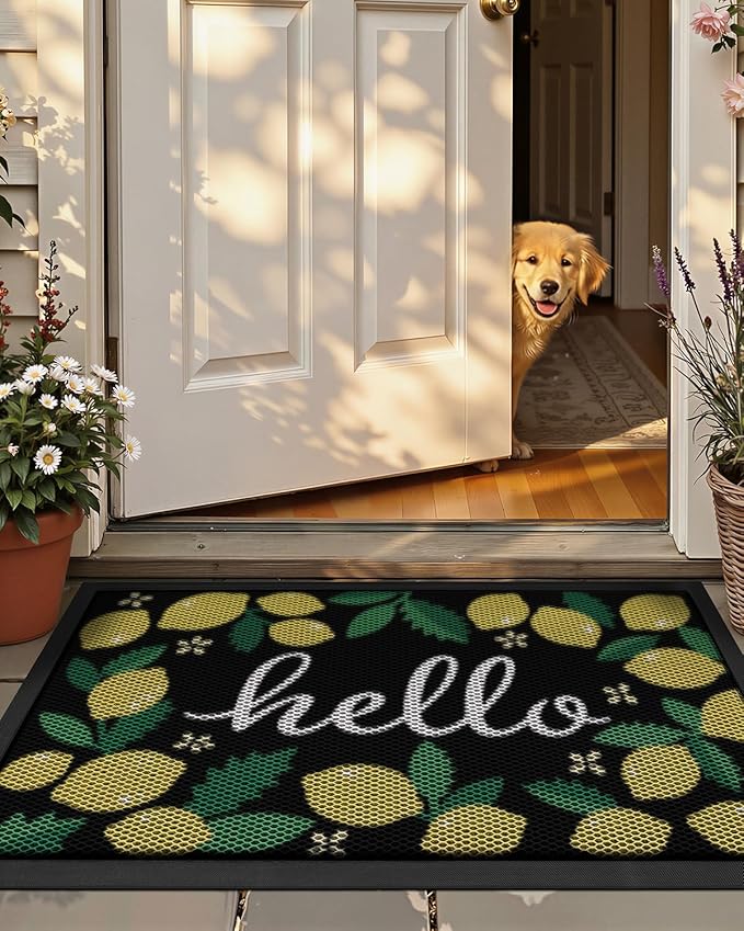 Color&Geometry Outdoor Door Mat, Resilient & Flexible Non-Slip Door Mat 24"x36", Dirt Trapping Waterproof Doormat, Welcome Mat for Porch, Patio & Entryway, Lemon Lime