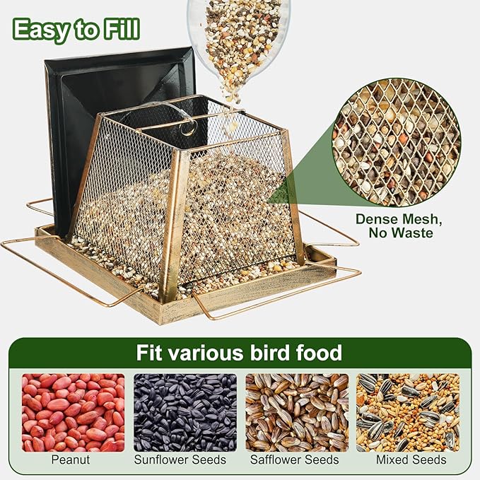 Large Bird Feeder for Outdoor, Gazebo Style Wild Bird Feeders, Metal Mesh Cardinal Birds Feeder for Garden Patio Birds Watching Decor, 4 lb Capacity