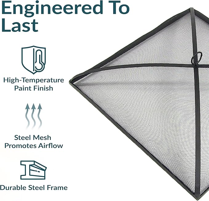 Sunnydaze Heavy-Duty Steel Mesh Fire Pit Spark Screen Cover - Outdoor Fire Pit Screen Cover - Square - Black - 30-Inch