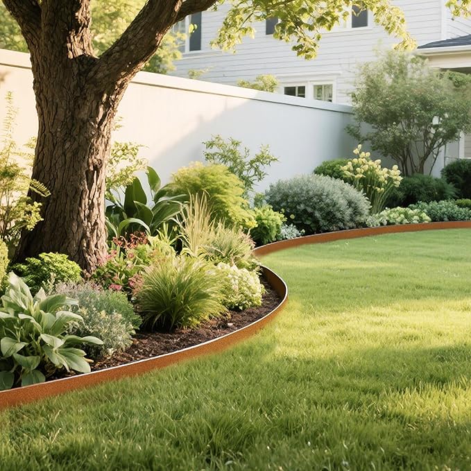 Worth Garden 33ft. Galvanized Steel Landscape Edging - 10-Pack 40" Metal Edging for Landscaping with 11 Stakes, Rust-Colored Powder Coating Hammer-in 4.5" Height Lawn Edging for Yard Pathway Divider