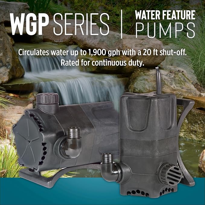 Little Giant WGP-65-PW 115 Volt, 1900 GPH Dual Discharge Direct Drive Submersible Waterfall and Pond Pump, Black, 566409