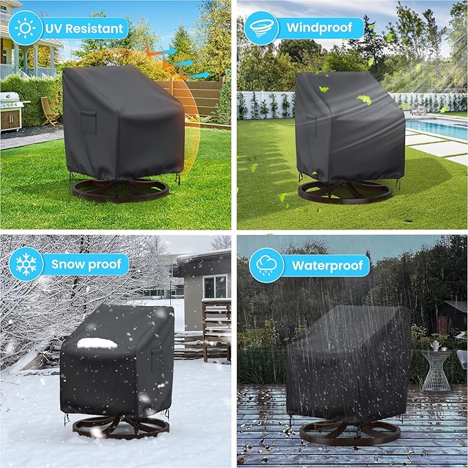 Swivel Patio Chair Covers, 2 Pack Waterproof Outdoor Rocking Chair Covers, Lawn Patio Furniture Covers, Heavy Duty Lounge Chair Cover, 30" W×34" D×38.5" H, Black