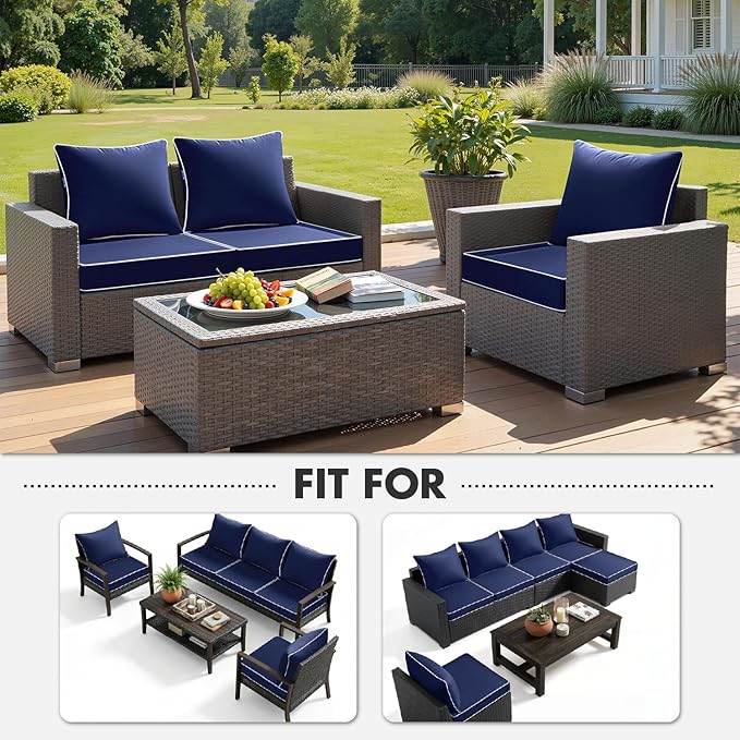 MIULEE Navy Outdoor Seat Cushion 22x24 Inch Waterproof & 3 Year Fade Resistant Deep Seat and Back Cushion for Patio Furniture Chair Sofa Couch with Handle and Adjustable Straps