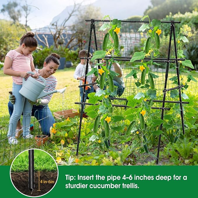 Trellis for Climbing Plants Outdoor, 31''X47'' A-Frame Cucumber Trellis for Raised Bed with Climbing Net, Garden Trellis for Climbing Plants for Cucumber,Tomato, Grapes and Flowers