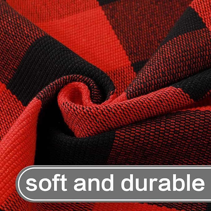 MUBIN Black and Red Plaid Rug 2x4 ft Outdoor Buffalo Checked Rug Halloween Christmas Decor Cotton Reversible Hand-Woven Indoor Washable Front Porch Rugs for Layered Front Door Mats