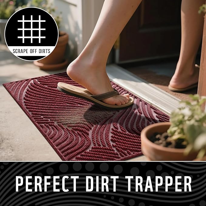 Yimobra Doormat Outdoor Entrance, Simple Stripes All-Weather Waterproof & Non-Slip Mat for Front Door, Heavy Duty Welcome Mat for Indoor, Garage, Patio-36x24, Red