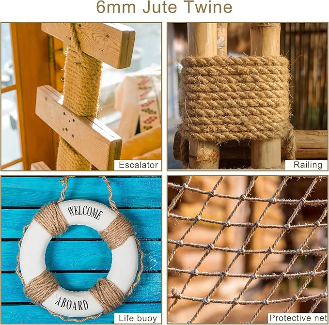 Natural Jute Twine Rope (1.5mm/2mm/3mm/6mm) Durable String for Handmde Crafts,Gardening Applications,Home Gardening,Cat Scratching Post,Gift Packaging... (3mm*328ft)