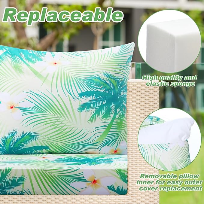 Hoteam 6 Set Outdoor Chair Patio Cushions Deep Seat Waterproof Chair Cushions 20 x 20 Inch for Patio Furniture Set Replacement Removable Seat and Back (20 x 20 Inch,Palm)