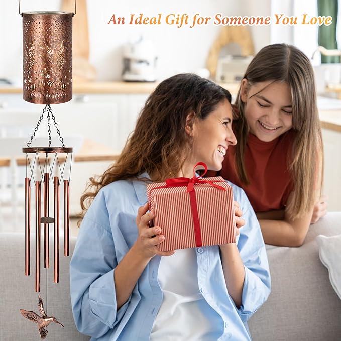 YHmall Solar Wind Chimes for Outside, Solar Lantern Windchimes Outdoors Hummingbird Gifts for Women Mom, Memorial Wind Chimes Gifts for Garden Decor