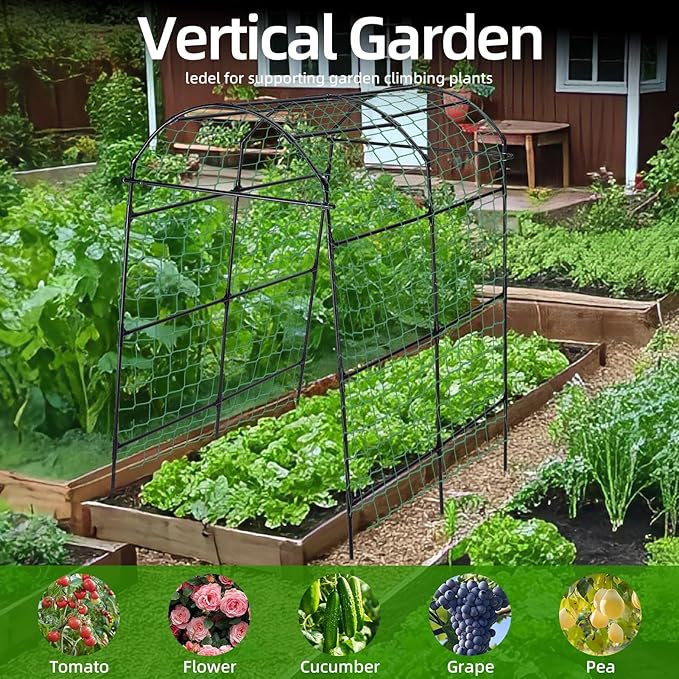 Garden Arch Arbor Trellis for Climbing Plants Outdoor, 7.8 ft Extra Tall Cucumber Trellis Raised Bed Climbing Vine Plant Support, Grape Vegetable Tomato Peas Bean, Black