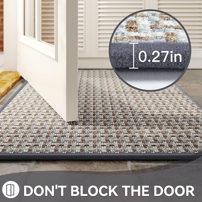 Indoor Door Mat 24x72 Dirt Resistant and Absorbent, Non-Slip Rubber Backing Floor Mats, Easy Clean Low-Profile Doormat for Entryway, Front Door, Inside Entrance Gray