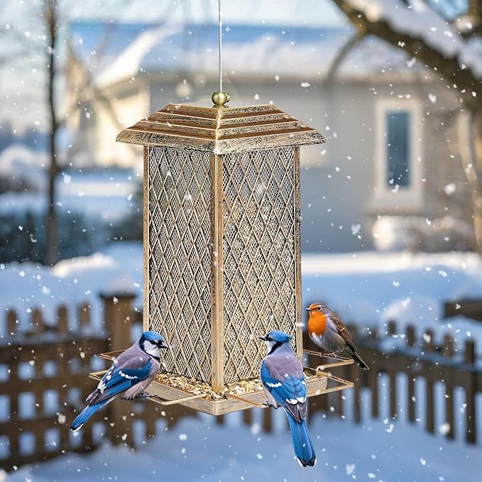 Bird Feeder for Outdoor, Heavy Duty Metal Wild Bird Feeders for Outside Hanging, Retro Lantern Shape Birdfeeder