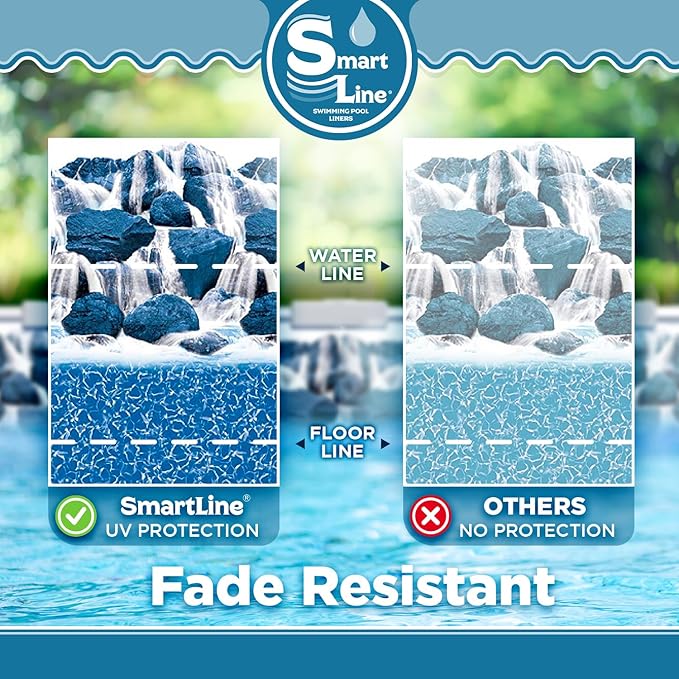 Smartline 24 ft Round Swimming Pool Liner | Waterfall | Overlap Style | 48-52 Inch Wall Height | 25 Gauge Heavy Duty Virgin Vinyl | Designed for Steel Sided Above Ground Pools