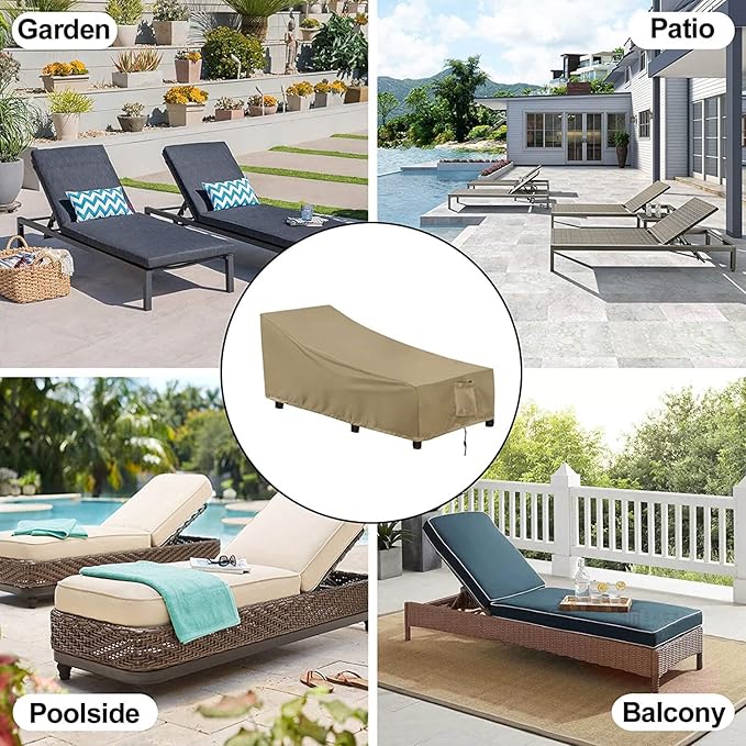 OutdoorLines Outdoor Waterproof Patio Chaise Lounge Chair Cover - UV Resistant Lounger Covers Heavy Duty Weatherproof Patio Sofa Furniture Covers, 2 Packs, 84Wx32Dx32H Inches, Camel