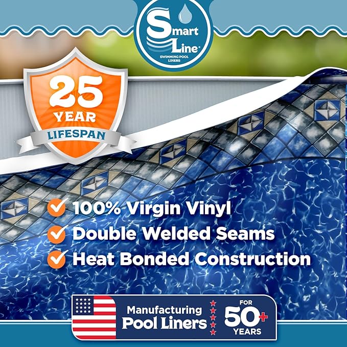 Smartline 15 ft Round Swimming Pool Liner | Manor | Unibead Style | 52 Inch Wall Height | 25 Gauge Heavy Duty Virgin Vinyl | Designed for Steel Sided Above Ground Pools
